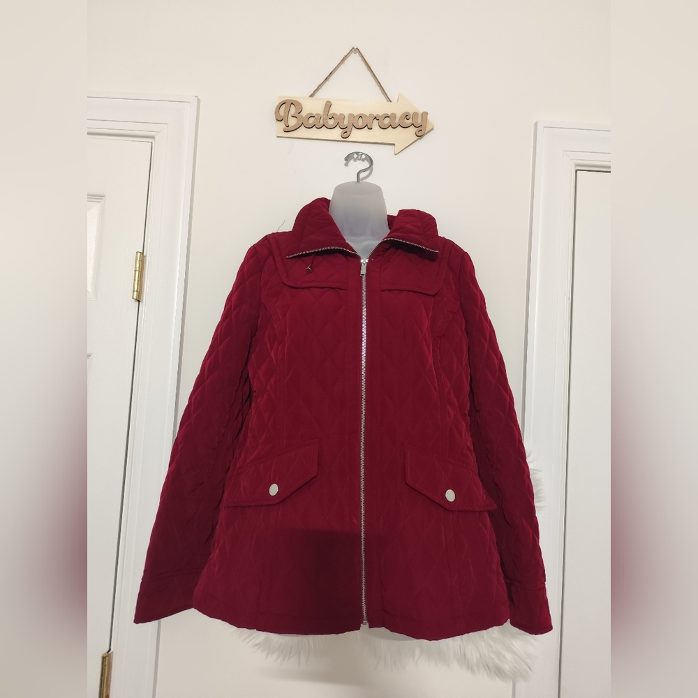 LONDON FOG, EST. 1923, Winter, All Weather Jacket; Blood Red, Front Zipper, Med.